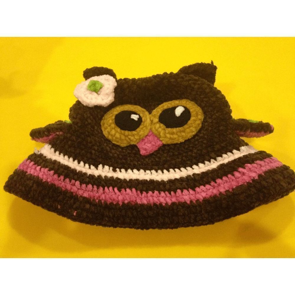 DayLee Design Owl Handmade Crocheted Hat Baby Girls 0-6 Months Brown Pink